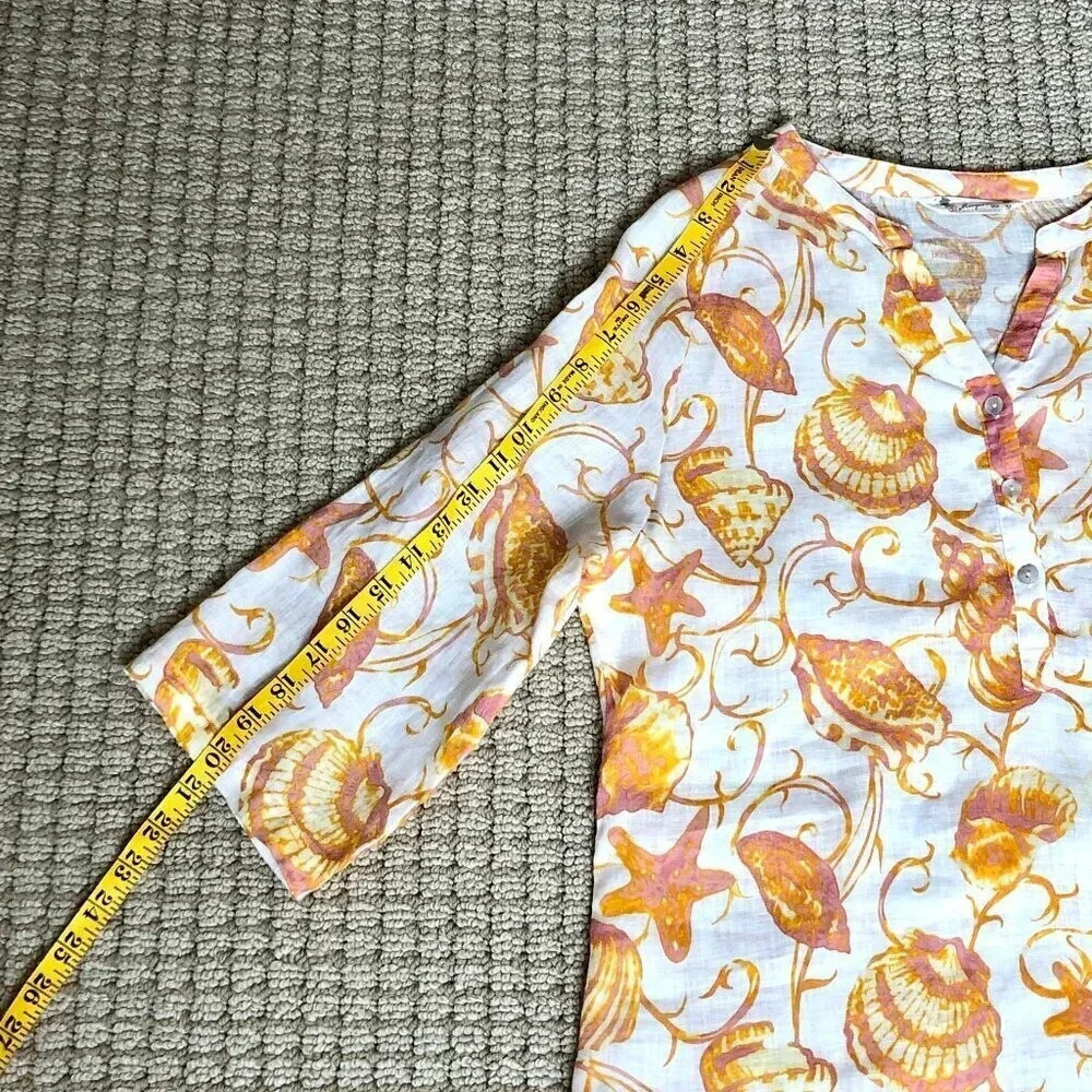 Margaritaville Summery Seashells Design Summery Linen Top, Size M - Picture 6 of 10